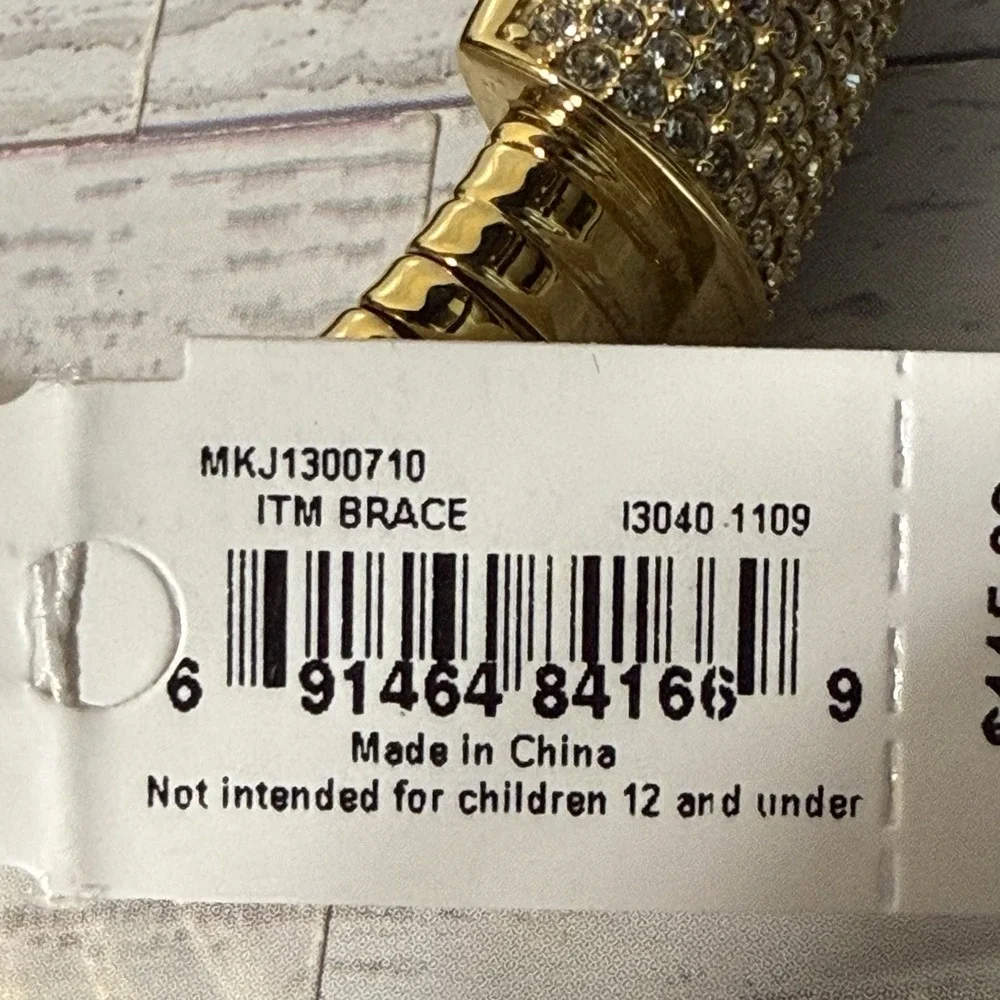 Michael Kors MK Gold Tone Pavé Crystal Hinged Bangle Bracelet Designer Bling Bag